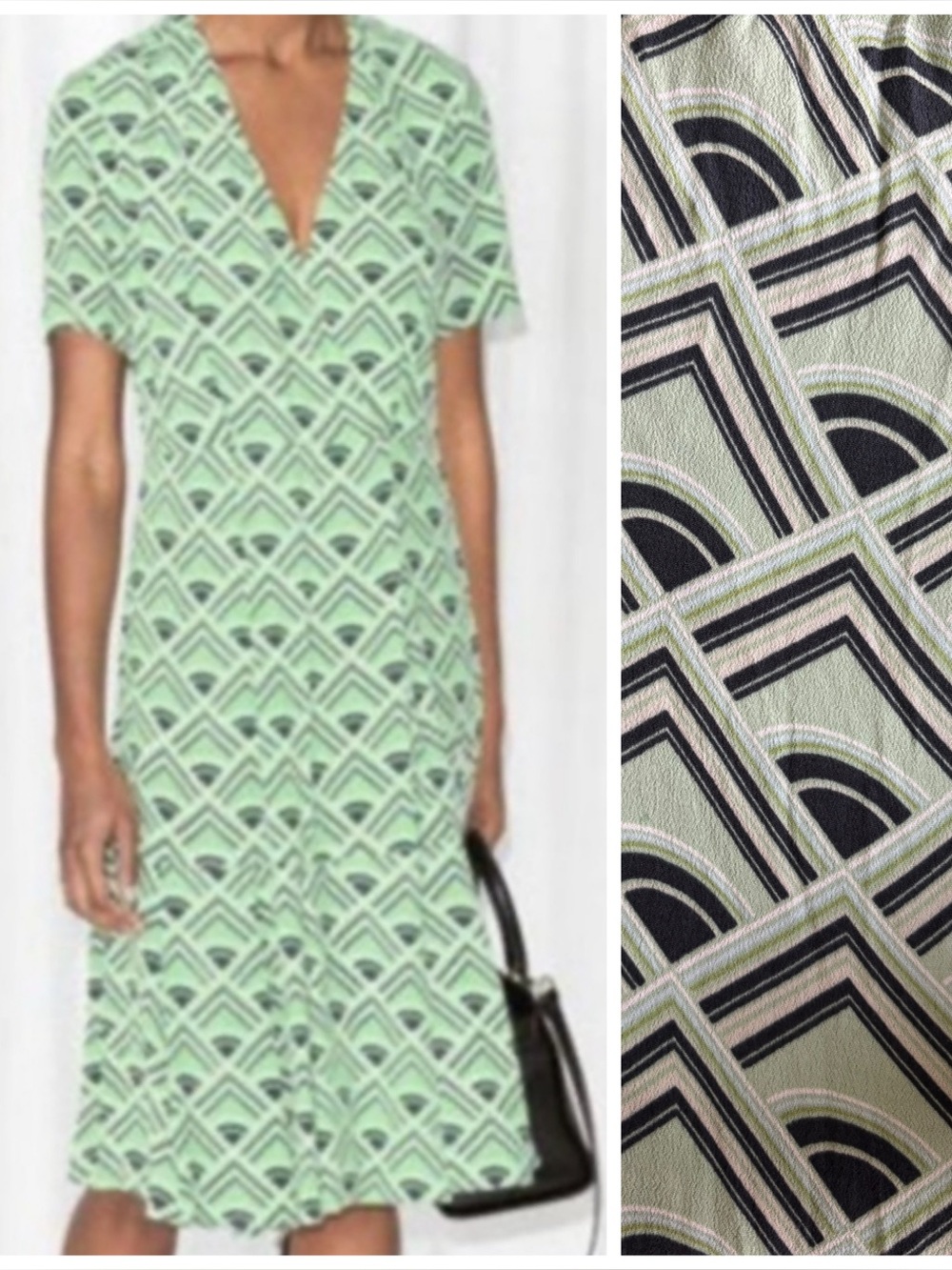 & OTHER STORIES Green Geometric Print Short Sleeve Dress